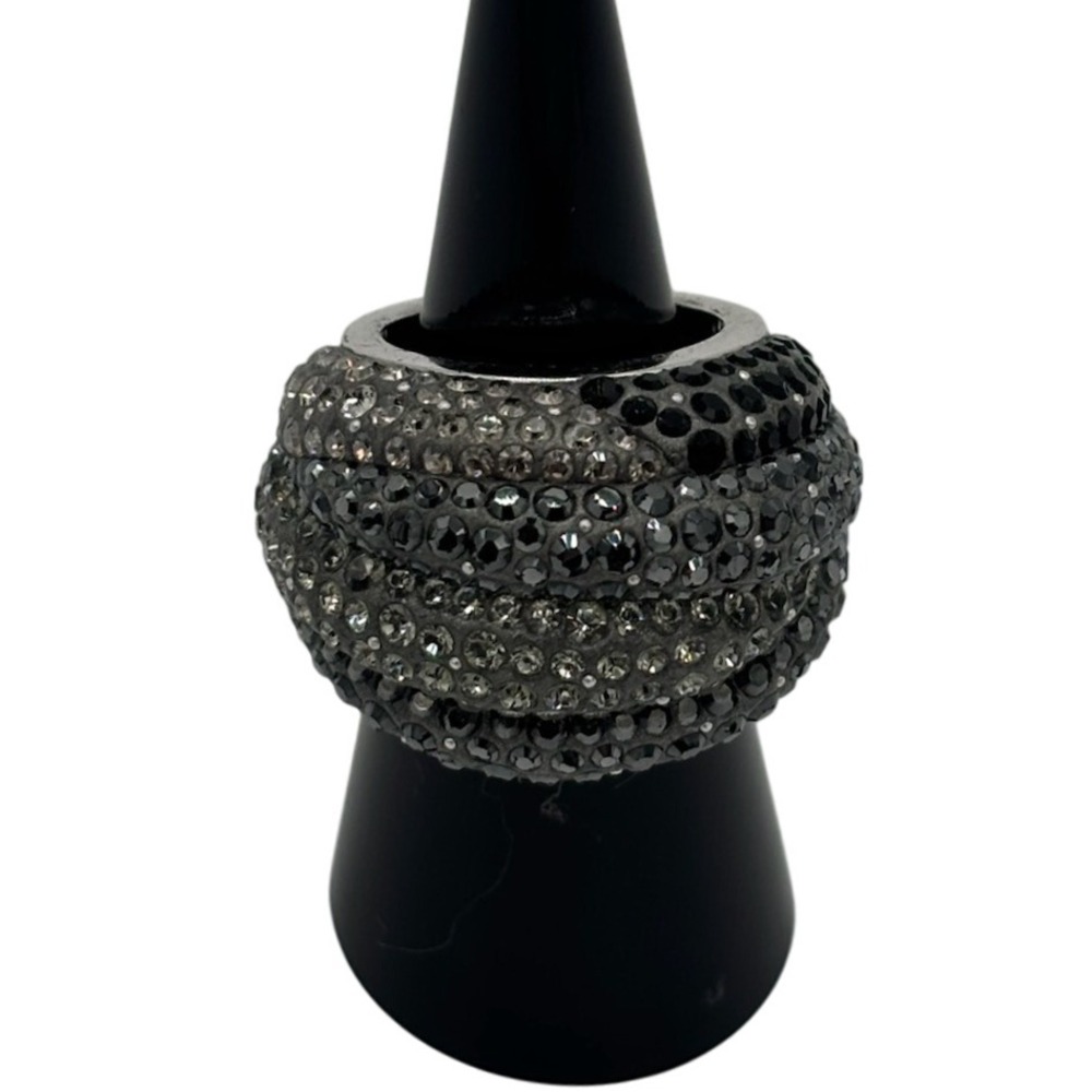 Vintage Swarovski Crystal Dome Silver Ring Size 55